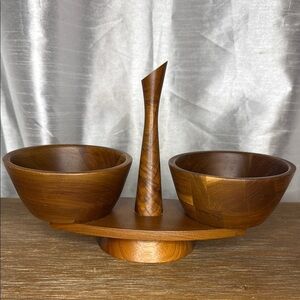 Kustom Kraft Lazy Susan Solid Black Walnut Serving Bowls